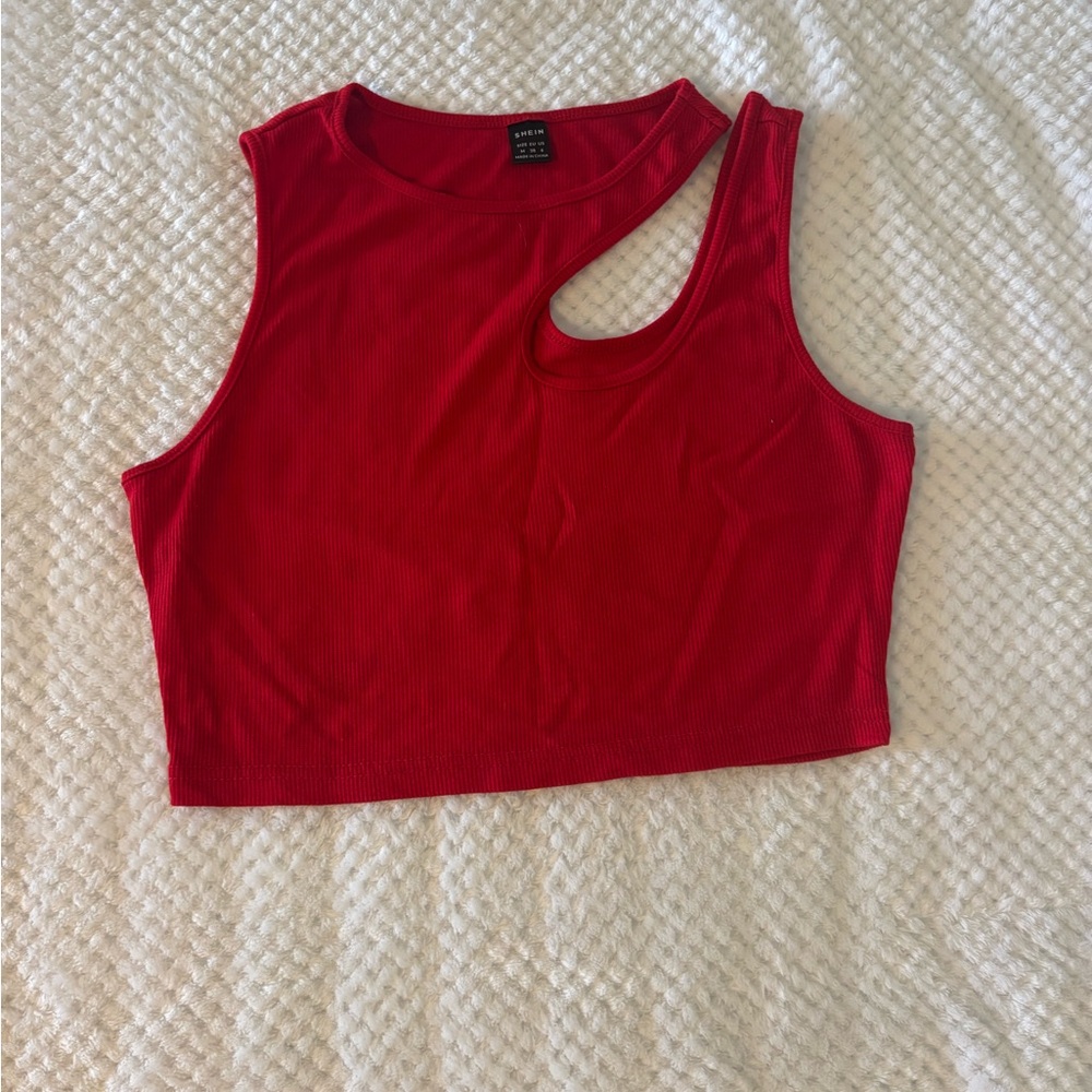 SHEIN Red Asymmetrical Cut-Out Crop Top